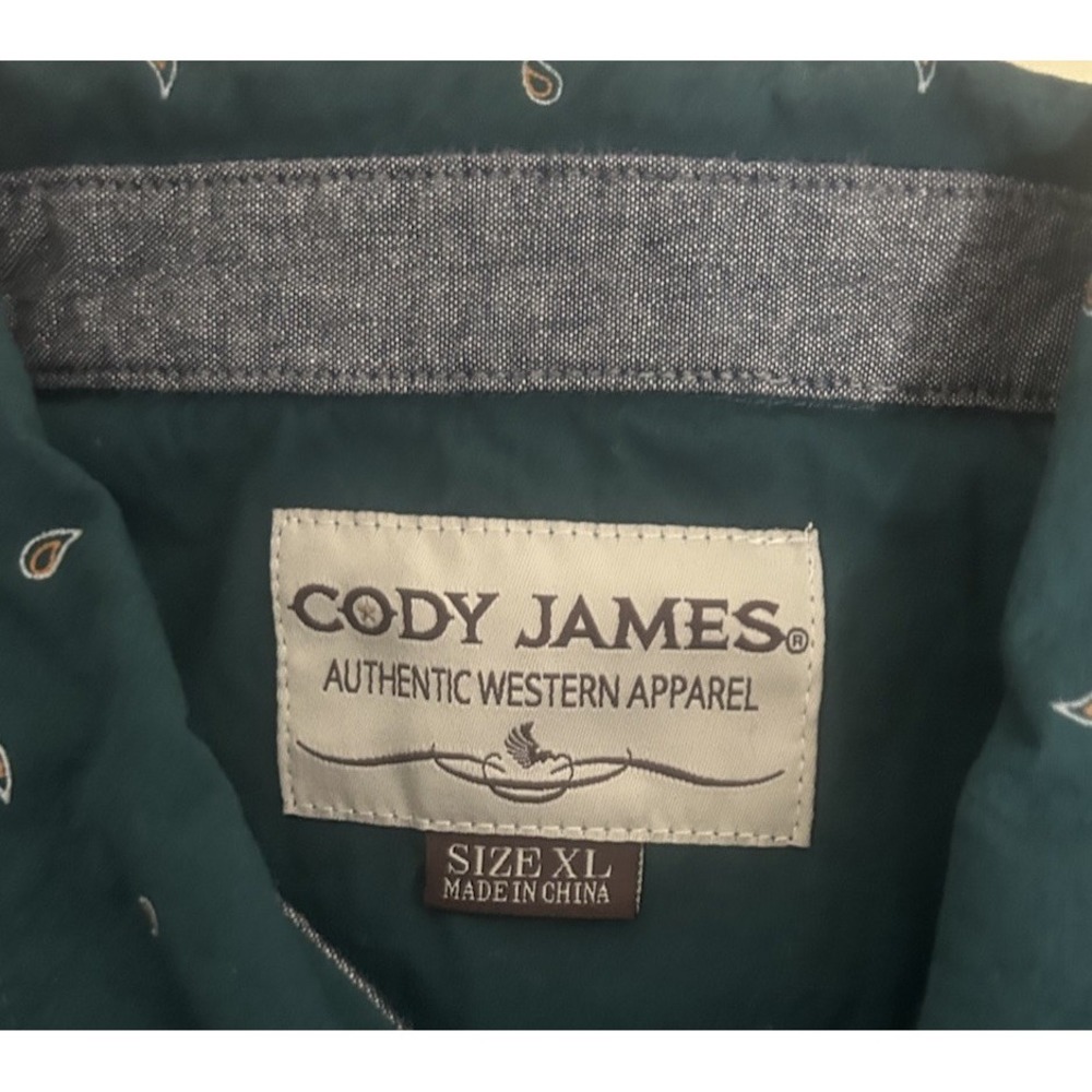 Cody James Men's XL Authentic Western Dark Green Short Sleeve Pearl Snap Shirt - Picture 12 of 14